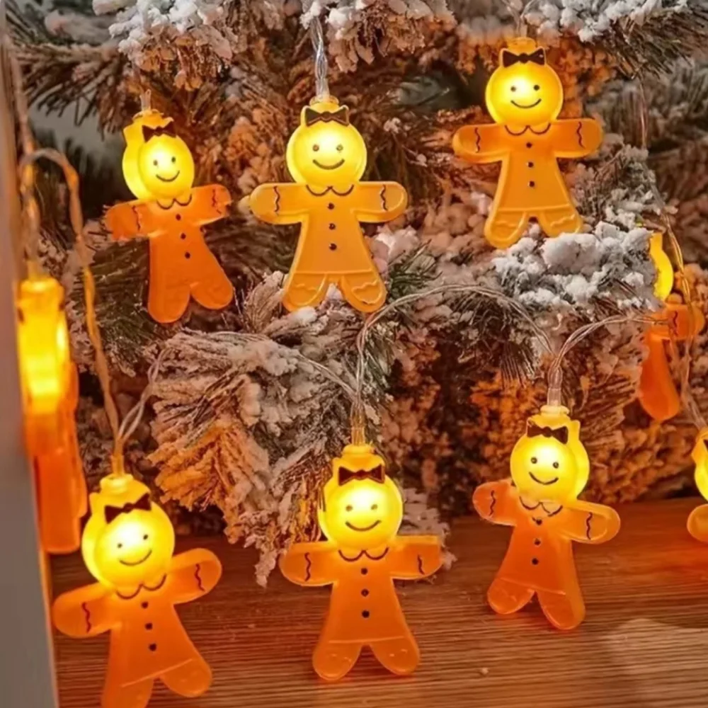 New Gingerbread Man Woman String Of 10 LED Lights Battery Operated.